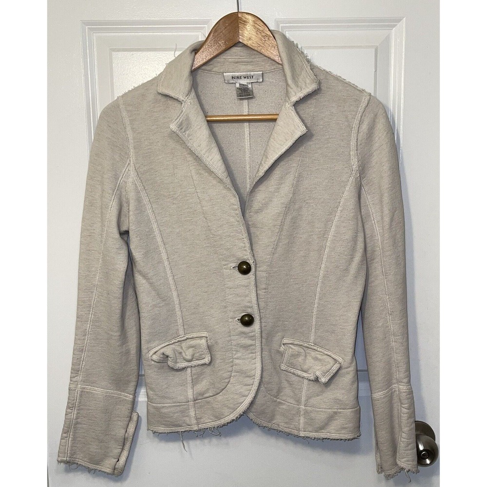 Women’s‎ Nine West Distressed 2 Button Closure Cream Blazer Jacket Pockets Small